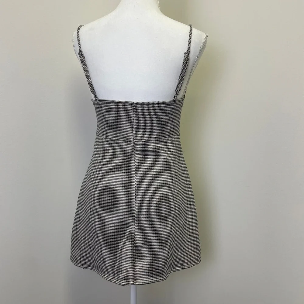 Free People Houndstooth Mini Dress Buckle Waist Spaghetti Strap Size 4